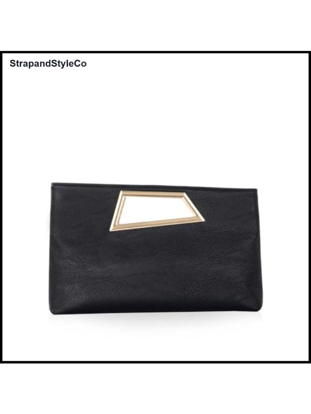 PU Leather Clutch Purse with Metallic Geo Top Handle Evening Bag